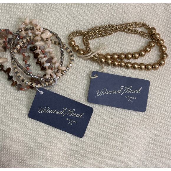 Universal Thread Jewelry - Universal Thread Layered Bracelet Bundle Gold Beaded Stone Stretch Boho NWT